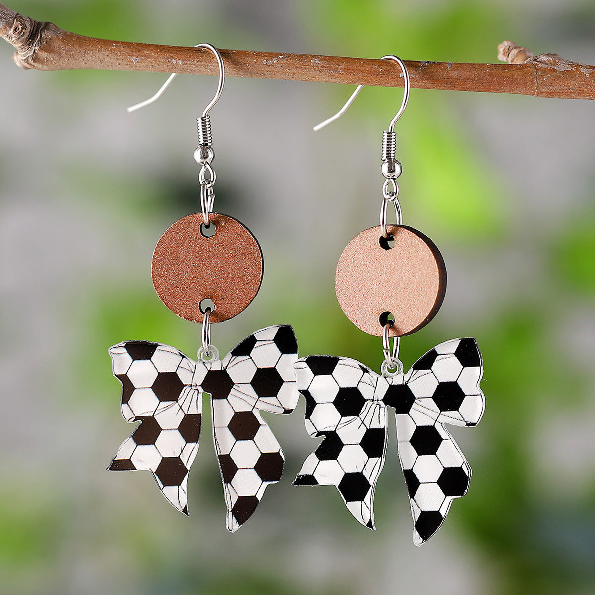 Wholesale New Sports Style Ball Bow Round Pieces Stitching Pendant Earrings Acrylic Earrings Gift